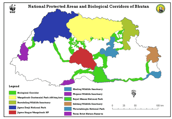 Map of Protected Areas in Bhutan